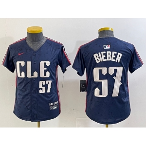 Youth Cleveland Guardians #57 Shane Bieber Number Navy 2024 City Connect Limited Stitched Jersey