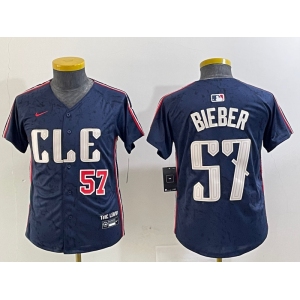 Youth Cleveland Guardians #57 Shane Bieber Number Navy 2024 City Connect Limited Stitched Jerseys