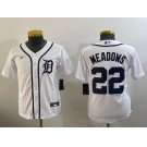 Youth Detroit Tigers #22 Parker Meadows White Cool Base Stitched Jersey