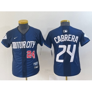 Youth Detroit Tigers #24 Miguel Cabrera Navy 2024 City Connect Cool Base Limited Stitched Jerseys