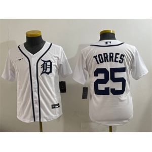 Youth Detroit Tigers #25 Gleyber Torres White Cool Base Stitched Baseball Jersey