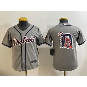 Youth Detroit Tigers Team Big Logo Gray Cool Base Stitched Baseball Jersey