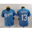 Youth Kansas City Royals #13 Salvador Perez Light Blue Cool Base Stitched Jersey