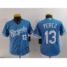 Youth Kansas City Royals #13 Salvador Perez Number Light Blue Cool Base Stitched Jersey
