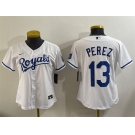Youth Kansas City Royals #13 Salvador Perez White Cool Base Stitched Baseball Jersey
