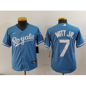 Youth Kansas City Royals #7 Bobby Witt Jr Light Blue Cool Base Stitched Jersey
