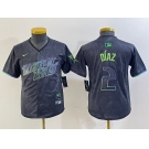 Youth Tampa Bay Rays #2 Yandy Diaz Charcoal 2024 City Connect Limited Cool Base Jersey