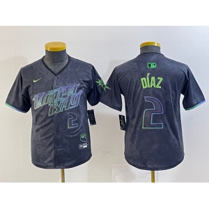 Youth Tampa Bay Rays #2 Yandy Diaz Charcoal 2024 City Connect Player Number Limited Cool Base Jersey