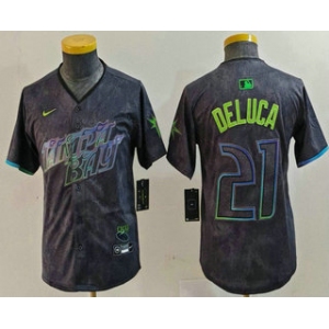 Youth Tampa Bay Rays #21 Jonny DeLuca Charcoal 2024 City Connect Limited Stitched Jersey