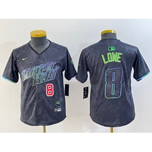 Youth Tampa Bay Rays #8 Brandon Lowe Charcoal 2024 City Connect Player Number Limited Cool Base Jerseys