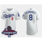 Men Nike Los Angeles Dodgers Enrique Hernandez #8 White Flex Base 2024 World Series Champions Stitched MLB Jersey