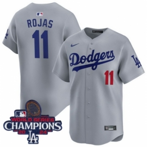 Men Nike Los Angeles Dodgers Miguel Rojas #11 Gray 2024 World Series Champions Stitched MLB Jersey