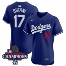 Men Nike Los Angeles Dodgers Shohei Ohtani #17 Blue Flex Base 2024 World Series Champions Stitched MLB Jersey