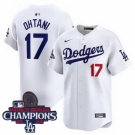 Men Nike Los Angeles Dodgers Shohei Ohtani #17 White Flex Base 2024 World Series Champions Stitched MLB Jersey