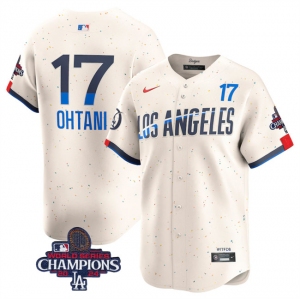 Men's Los Angeles Dodgers #50 Mookie Betts Cream 2024 World Series Champions City Connect Limited Stitched Baseball Jersey