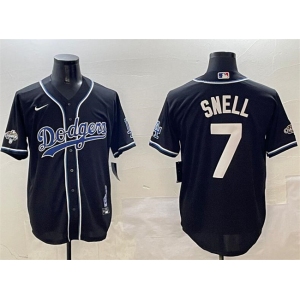 Mens Los Angeles Dodgers #7 Blake Snell Black 2024 World Series Champions Cool Base Stitched Baseball Jersey