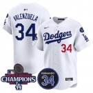Men's Los Angeles Dodgers Active Player Cuatom White 2024 World Series Champions With Fernando Memorial Patch Home Limited Stitched Baseball Jersey