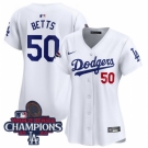 Women Nike Los Angeles Dodgers Mookie Betts #50 White Flex Base 2024 World Series Champions Stitched MLB Jersey