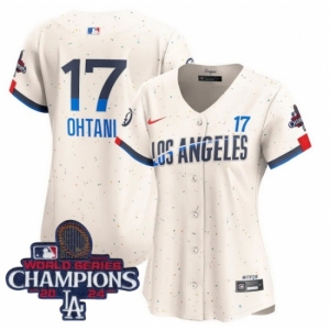 Women Nike Los Angeles Dodgers Shohei Ohtani #17 White Ice Cream Flex Base 2024 World Series Champions Stitched MLB Jersey