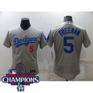 Youth Nike Los Angeles Dodgers Freddie Freeman #5 Gray Flex Base 2024 World Series Champions Stitched MLB Jersey