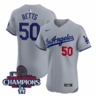 Youth Nike Los Angeles Dodgers Mookie Betts #50 Gray Flex Base 2024 World Series Champions Stitched MLB Jersey