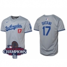 Youth Nike Los Angeles Dodgers Shohei Ohtani #17 Gray Flex Base 2024 World Series Champions Stitched MLB Jersey II