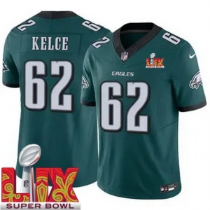 Men Philadelphia Eagles Jason Kelce #62 Green 2024-2025 Super Bowl LIX F U S E Stitched NFL Jersey