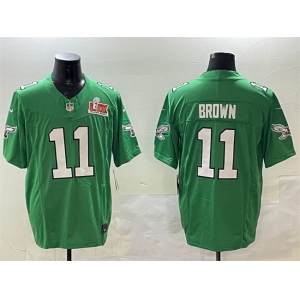 Men's Philadelphia Eagles #11 A.J. Brown Green 2025 Super Bowl LIX Patch F.U.S.E. Throwback Vapor Untouchable Limited Stitched Football Jersey