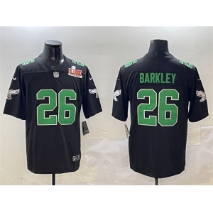 Men's Philadelphia Eagles #26 Saquon Barkley Black 2025 Super Bowl LIX Patch Throwback Vapor Untouchable Limited Football Stitched Jersey