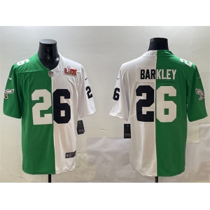 Men's Philadelphia Eagles #26 Saquon Barkley Green White Split 2025 Super Bowl LIX Patch Vapor Untouchable Limited Football Stitched Jersey