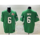 Men's Philadelphia Eagles #6 DeVonta Smith Green 2025 Super Bowl LIX Patch F.U.S.E. Throwback Vapor Untouchable Limited Stitched Football Jersey