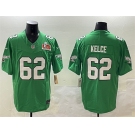 Men's Philadelphia Eagles #62 Jason Kelce Green 2025 Super Bowl LIX Patch F.U.S.E. Throwback Vapor Untouchable Limited Stitched Football Jersey