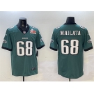 Men's Philadelphia Eagles #68 Jordan Mailata Green 2025 Super Bowl LIX Patch New Vapor Untouchable Limited Football Stitched Jersey