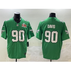 Men's Philadelphia Eagles #90 Jordan Davis Green 2025 Super Bowl LIX Patch F.U.S.E. Throwback Vapor Untouchable Limited Stitched Football Jersey