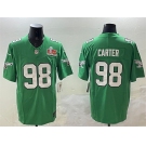 Men's Philadelphia Eagles #98 Jalen Carter Green 2025 Super Bowl LIX Patch F.U.S.E. Throwback Vapor Untouchable Limited Stitched Football Jersey