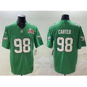 Men's Philadelphia Eagles #98 Jalen Carter Green 2025 Super Bowl LIX Patch F.U.S.E. Throwback Vapor Untouchable Limited Stitched Football Jersey