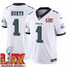 Youth Philadelphia Eagles Jalen Hurts #1 White 2024-2025 Super Bowl LIX F U S E Stitched NFL Jersey
