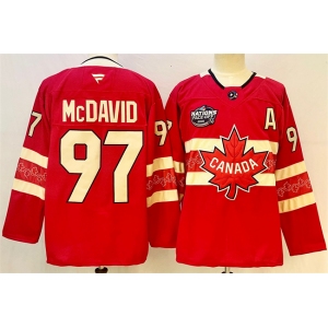 Men's Canada #97 Connor McDavid Red 2025 4 Nations Face-Off Premium Stitched Jersey