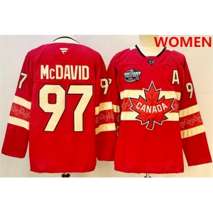 Women's Canada #97 Connor McDavid Red 2025 4 Nations Face-Off Premium With A Patch Stitched Jersey