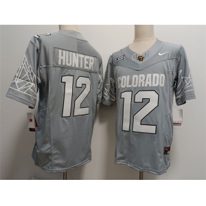 Men's Colorado Buffaloes #12 Travis Hunter Grey With XII Patch 2024 F.U.S.E Stitched Football Jersey