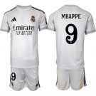 Men's Real Madrid #9 Kylian Mbappe 25-26 White Home Soccer Jersey Suit