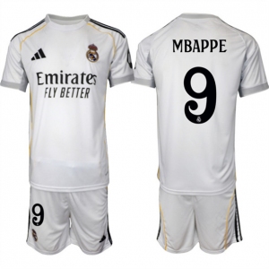 Men's Real Madrid #9 Kylian Mbappe 25-26 White Home Soccer Jersey Suit