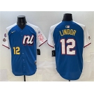 Men's National League #12 Francisco Lindor Blue Alternate 2025 All-Star With Patch Edition Limited Stitched Baseball Jersey