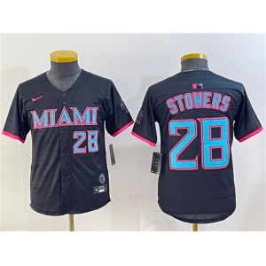 Youth Miami Marlins #28 Kyle Stowers Black 2025 City Connect Limited Stitched Baseball Jersey