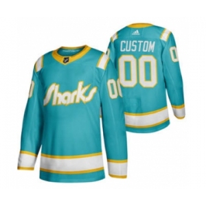 Men's San Jose Sharks Custom 2020 Throwback Authentic Player Hockey Jersey Teal