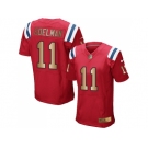 Nike New England Patriots #11 Julian Edelman Red Alternate Men's Stitched NFL Elite Gold Jersey