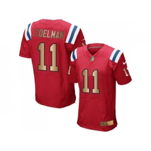 Nike New England Patriots #11 Julian Edelman Red Alternate Men's Stitched NFL Elite Gold Jersey