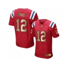 Nike New England Patriots #12 Tom Brady Red Alternate Men's Stitched NFL Elite Gold Jersey