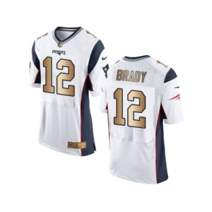 Nike New England Patriots #12 Tom Brady White Men's Stitched NFL New Elite Gold Jersey