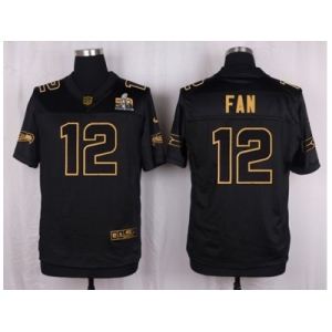 Nike Seattle Seahawks #12 Fan Black Pro Line Gold Collection Jersey[Elite]